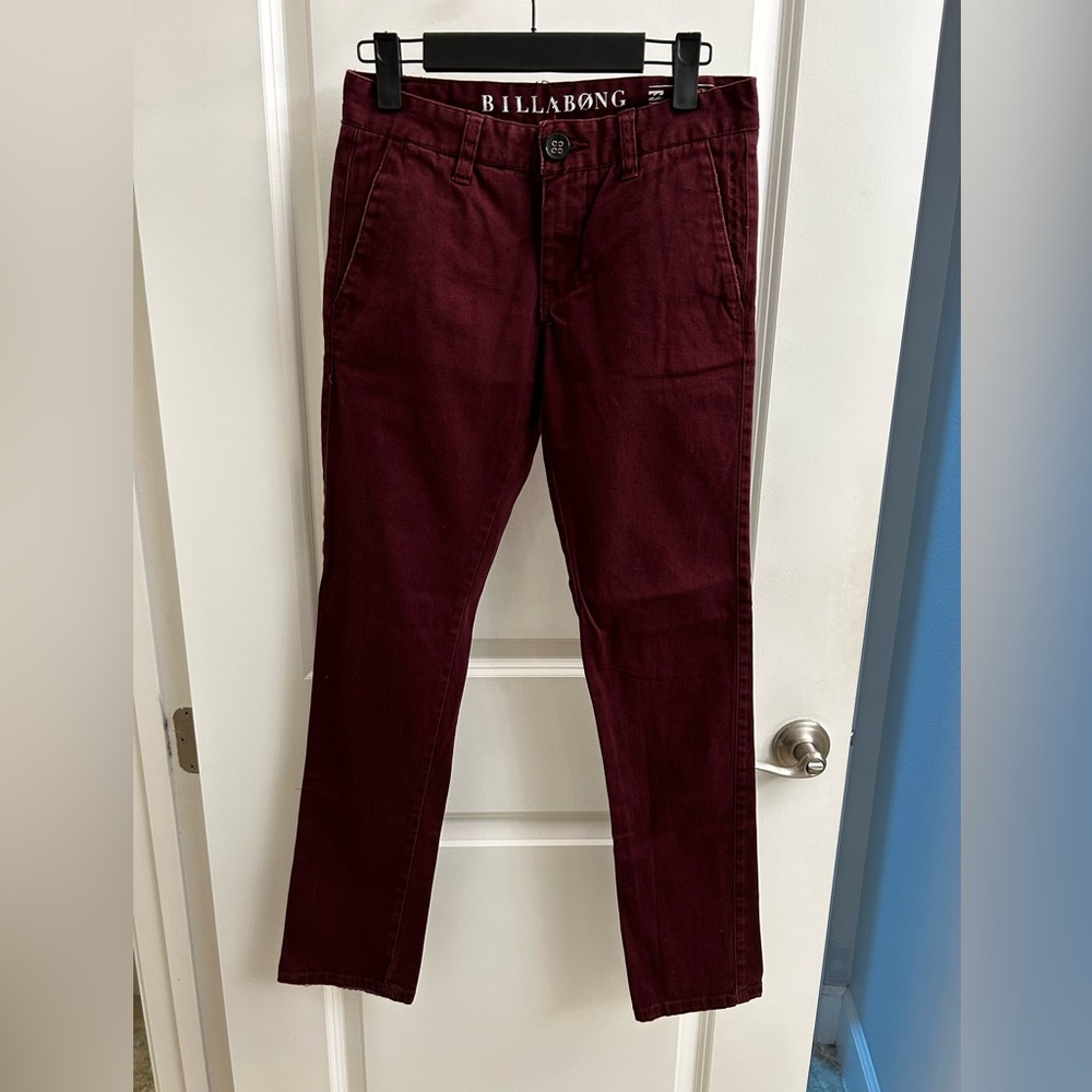 Youth Billabong Boys Skinny Maverick Chino Pant Size 12 Burgundy/Cranberry